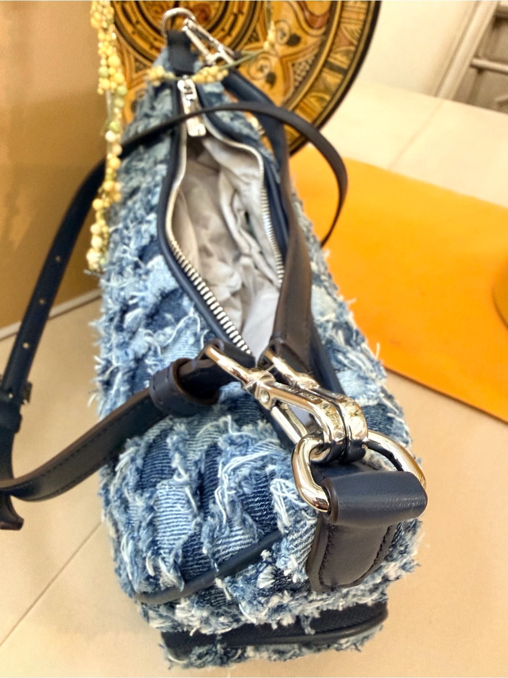 Michael Kors Frayed Denim Patchwork Shoulder Bag in Blue - Picture 9 of 16